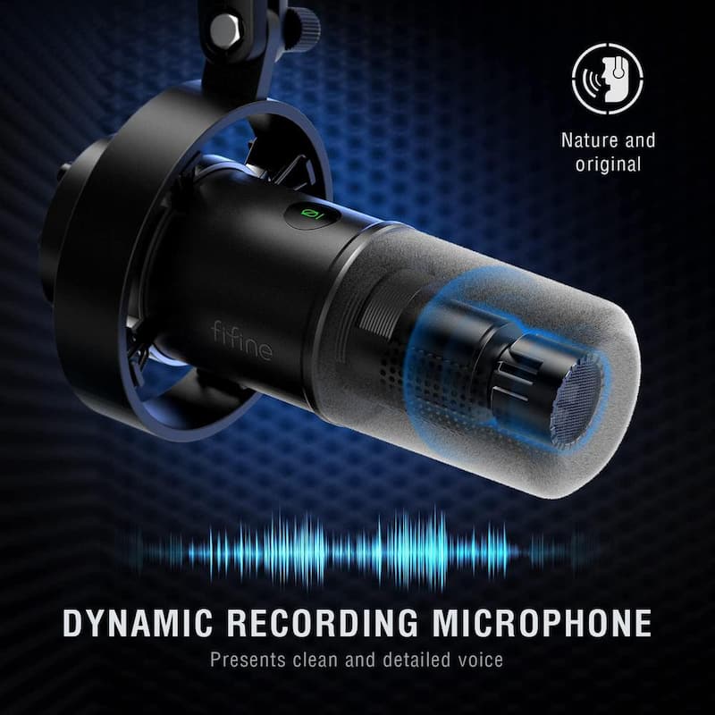 XLR/USB Dynamic Microphone for Streaming Recording with Tap to Mute, Gain Knob, Headphones Monitoring Amplitank Black