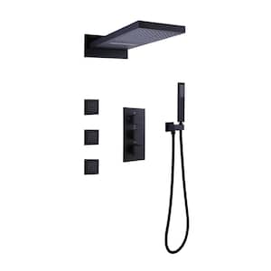 Thermostatic Triple Handle 4-Spray Patterns Shower Faucet 4.2 GPM with High Pressure 3 Body Jets in. Matte Black