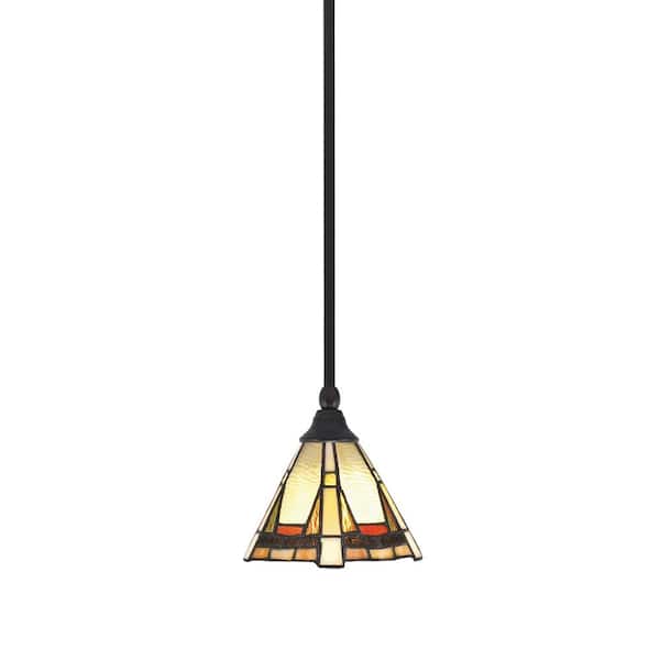 Unbranded Sparta 100-Watt 1-Light Espresso Shaded Pendant Light Mini Pendant with Zion Art Glass, No Bulb Included
