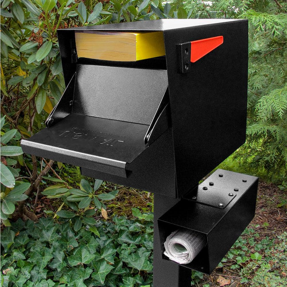 Black Steel Locking Post-Mount Security Mailbox
