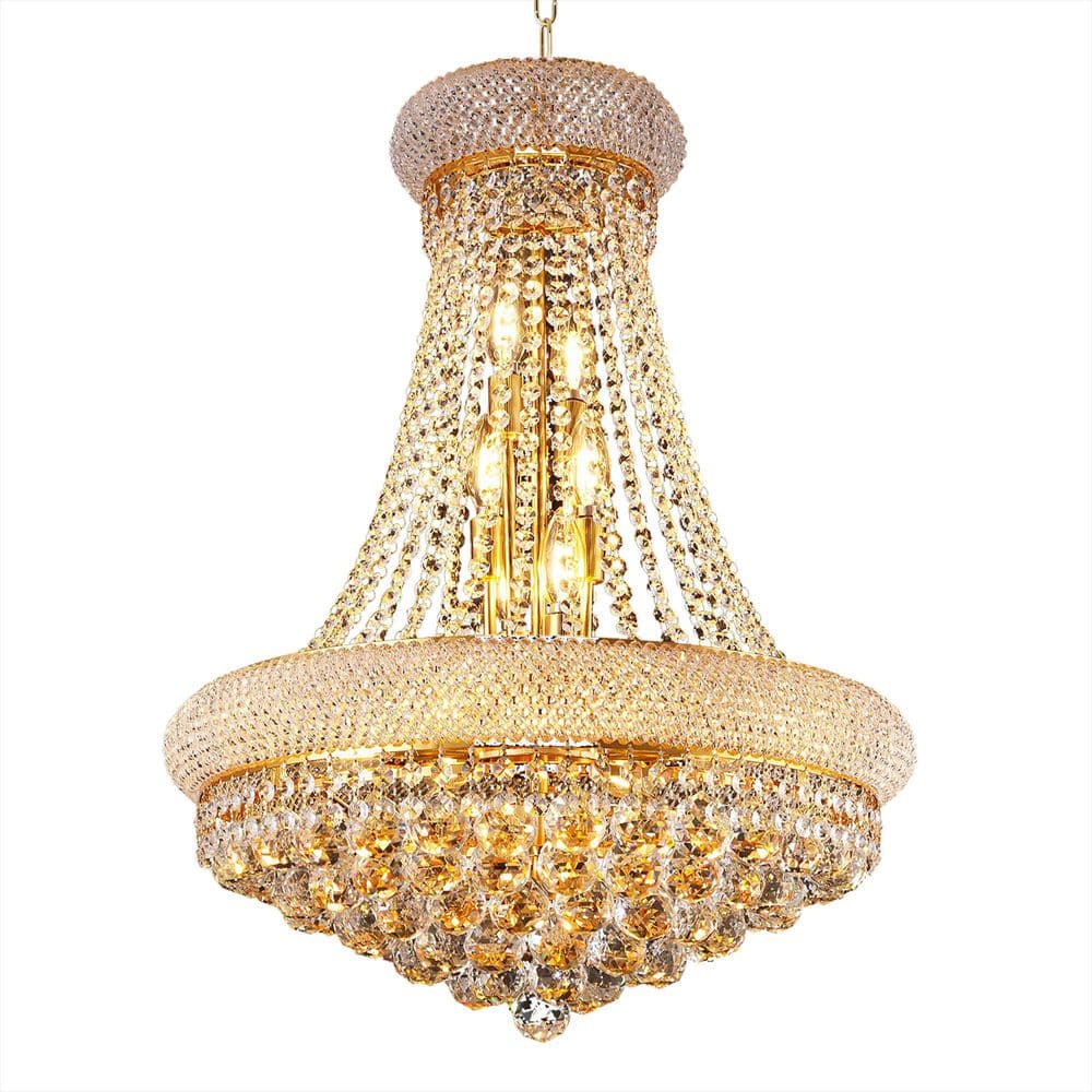 12-Light Gold Crystal Chandelier Circle Round Chandelier for Dining Living 