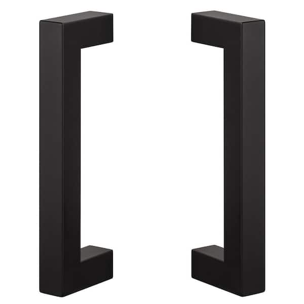 9in Flat Black Sliding Door Modern Double-Sided Square Barn Door Handle