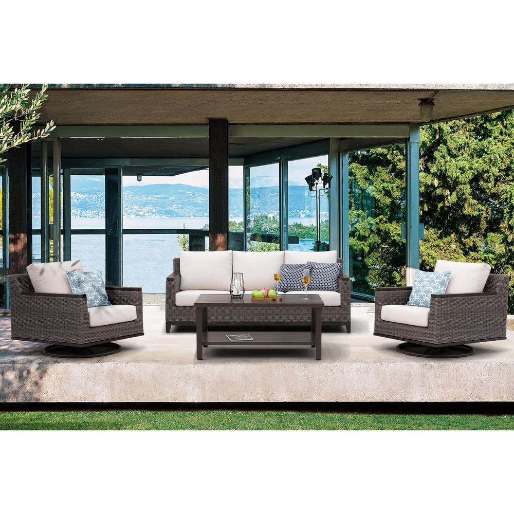 Beaufort 4-Piece Outdoor Wicker and Aluminum Swivel Sofa Set with Cushions
