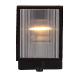 Henessy 1-Light Black and Brushed Nickel Wall Sconce with Reeded Glass