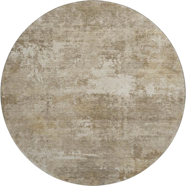 Mayfield Premium Machine Washable Abstract AMF2369 Beige 8 ft. x 8 ft. Round Rug