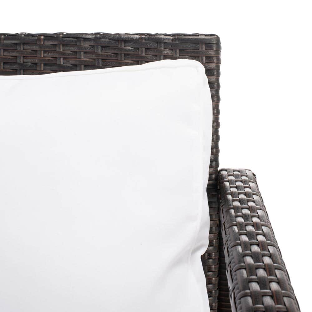 Coastal Charm Brown Wicker 4-Person Outdoor Living Set with White Cushions