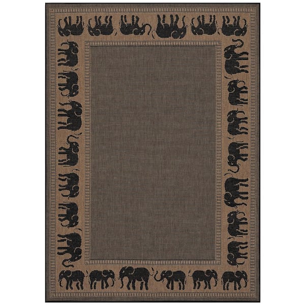 Couristan Recife Elephant Cocoa-Black 8 ft. x 11 ft. Indoor/Outdoor Area Rug