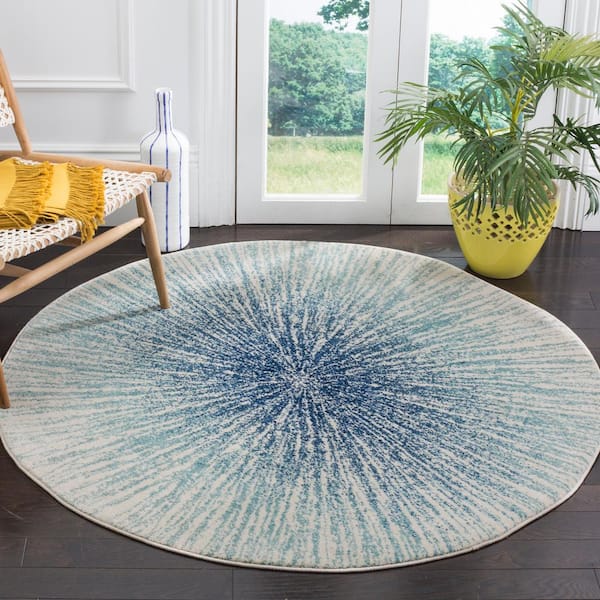 Evoke Royal/Ivory 4 ft. x 4 ft. Round Geometric Area Rug