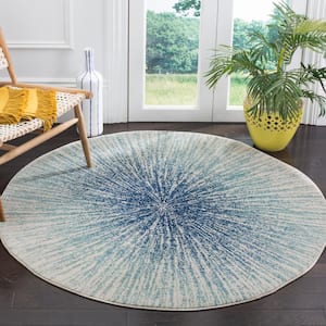 Evoke Royal/Ivory 9 ft. x 9 ft. Round Geometric Area Rug