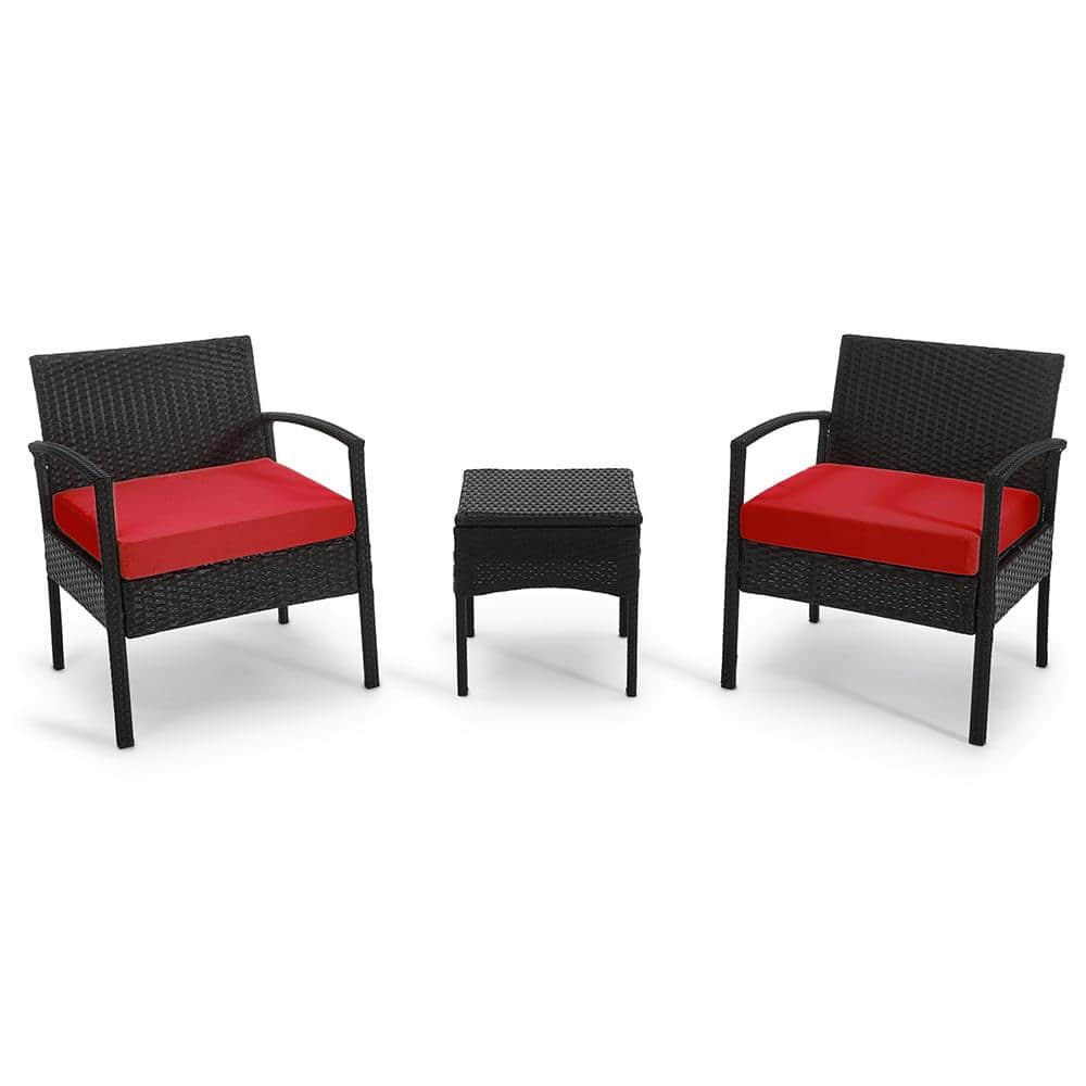 3-Pieces Wicker Patio Conversation Set 2-People Rattan Sofa Seating and Cof