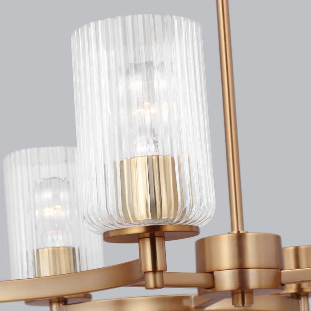 Beaumont Satin Brass 6-Light Chandelier with Clear Fluted Glass Shades