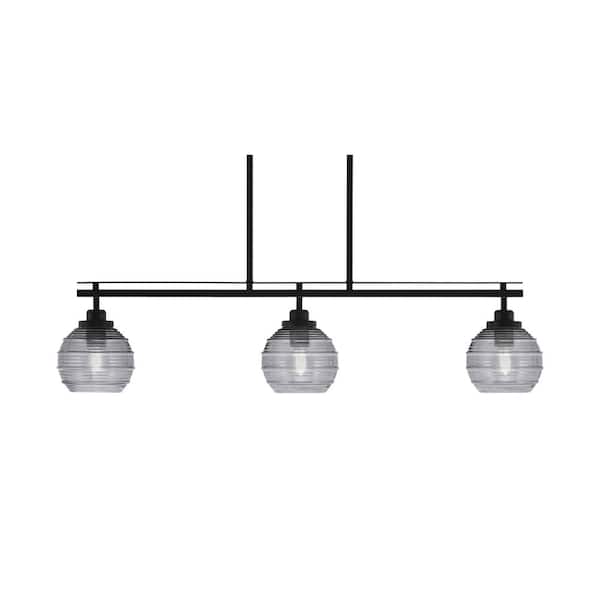 Unbranded Monroe 3-Light, Matte Black Billiard Light, Any room with 6 in. Smoke Ribbed Glass Shades no bulbs included