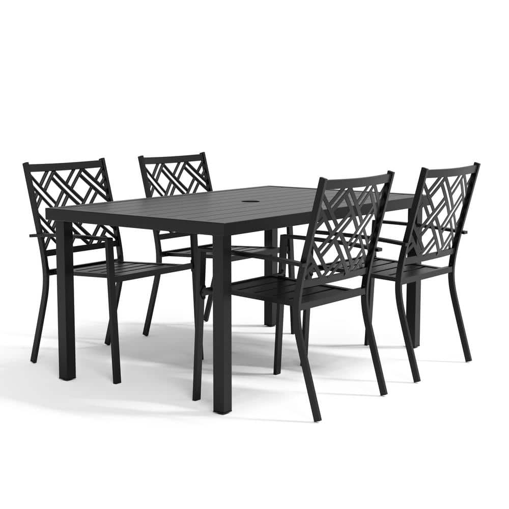 Furniture of America Huxley Black 5Piece Metal Rectangle Outdoor Dining Set 002P5S0203 The