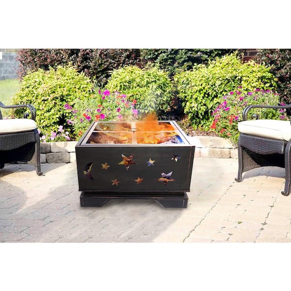Unbranded 26 in.Outdoor Square Wood-Burning Fire Pit Table with Grill and Poker, Large Burning Space Fireplace for Picnic Bonfires