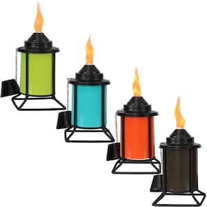 7 in. Outdoor Metal Tabletop Torches Orange, Blue, Green and Brown (4-Pack)