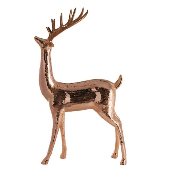 Litton Lane Copper 31 in. x 56 in. Fiber Glass Christmas Reindeer Floor Sculpture