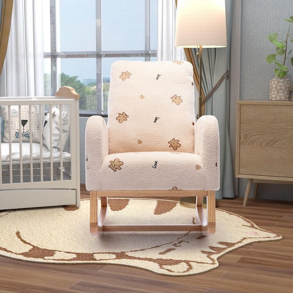 Nursery Rocking Chair with Solid Wood Legs, Glider Chair for Nursery with  Two Side Pockets, Rocker Armchair for Living Room Bedroom (Beige, Linen