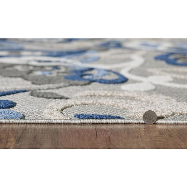 Kas Rugs Calla Grey/Blue Leila 8 ft. x 10 ft. Floral Indoor 