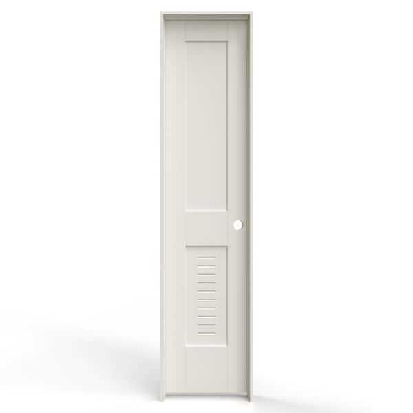 JELD-WEN 18 in. x 80 in. 2 Panel Left-Handed Primed MDF Wood Single Prehung Interior Door Lower Modern Ventilated Panel Louver