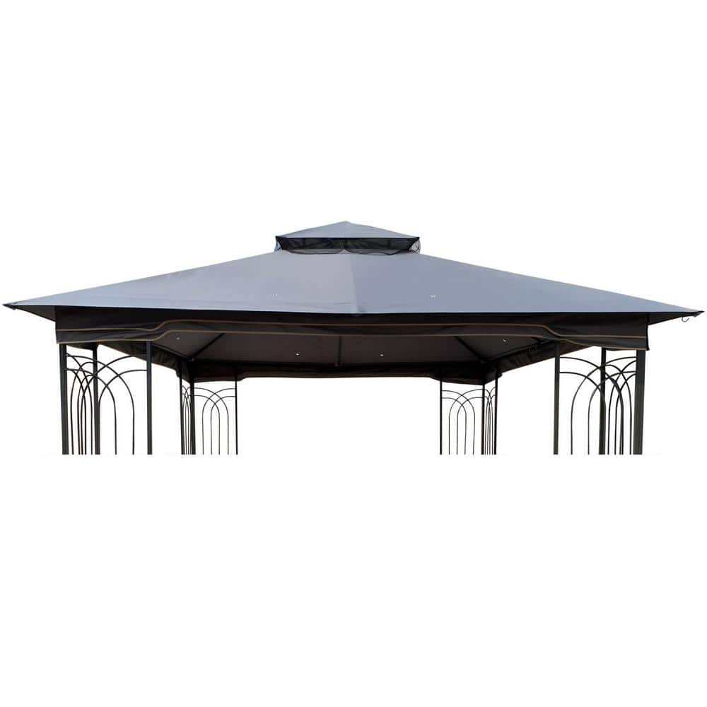 10 ft. x 10 ft. Gray Outdoor Replacement Double Tiered Gazebo Tent Roof Top