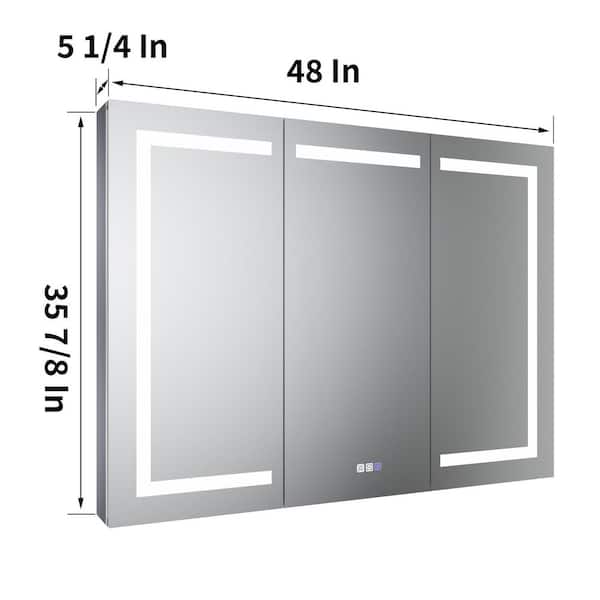 48 in. W x 36 in. H Rectangular Silver Aluminum Recessed/Surface Mount Medicine Cabinet with Mirror, LED