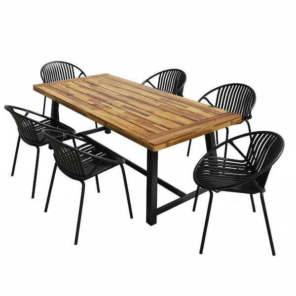 Zeus & Ruta 7-Piece Acacia Wood Expandable Outdoor Dining Set with