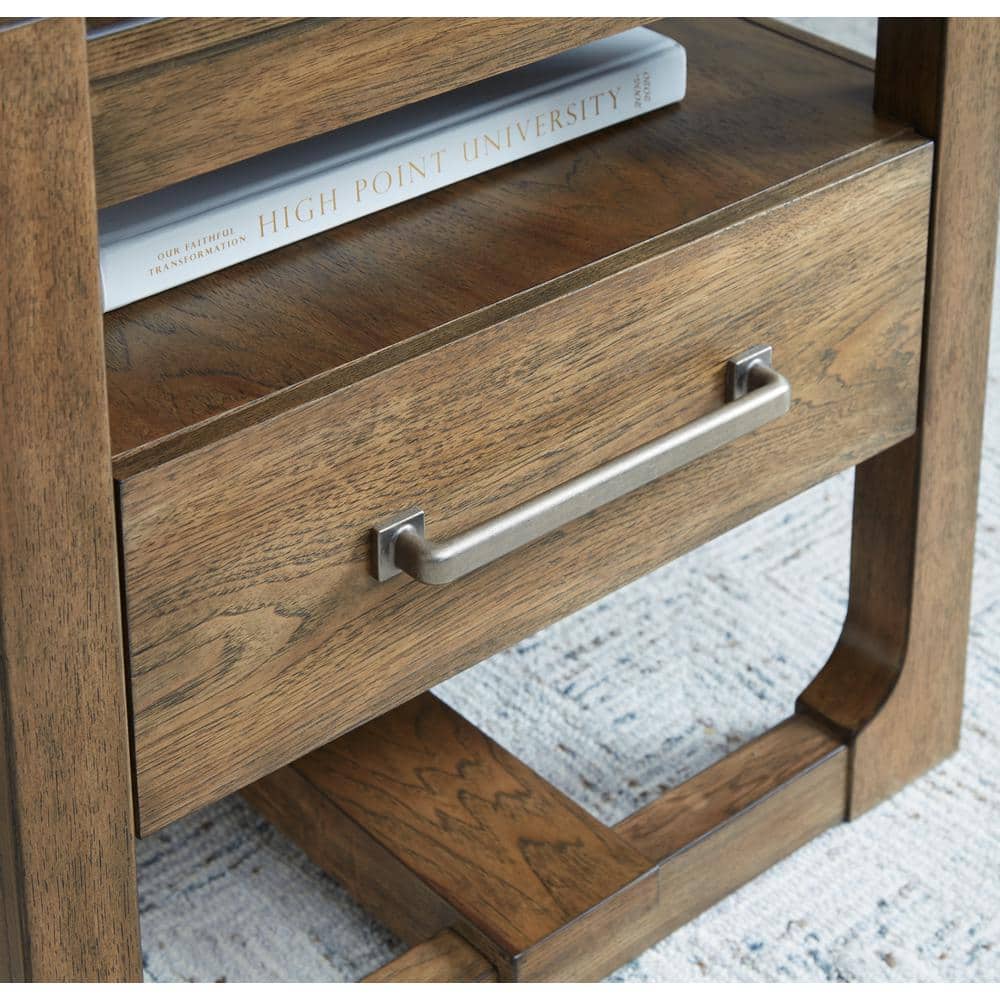 Light Brown Square Wood End Table with Storage Drawer