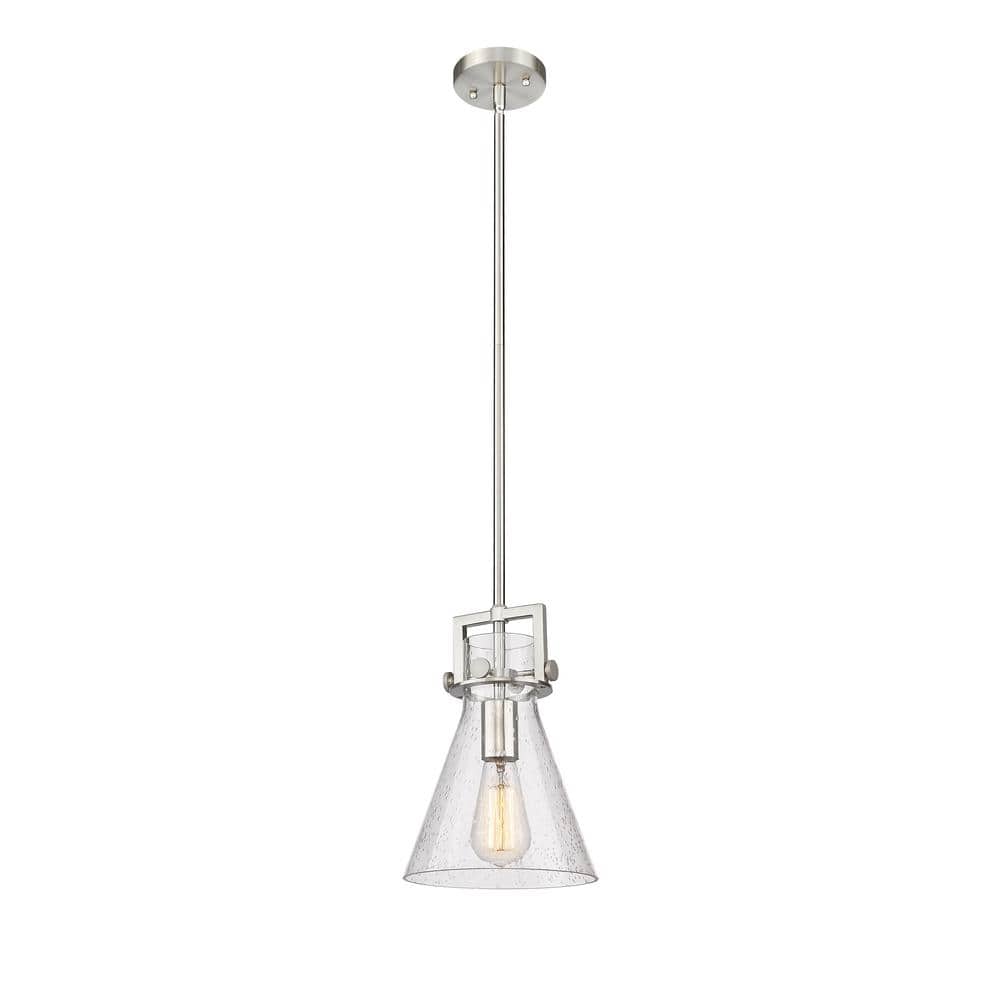 Newton Cone 100-Watt 1 Light Satin Nickel Shaded Pendant Light with Seeded glass Seeded Glass Shade price history on PriceWatchPro