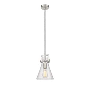 Newton Cone 100-Watt 1 Light Satin Nickel Shaded Pendant Light with Seeded glass Seeded Glass Shade