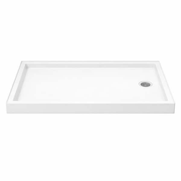 48 in. L x 34 in. W Corner Shower Enclosure Double Thresholds Shower Pan Base with Right Drain in White
