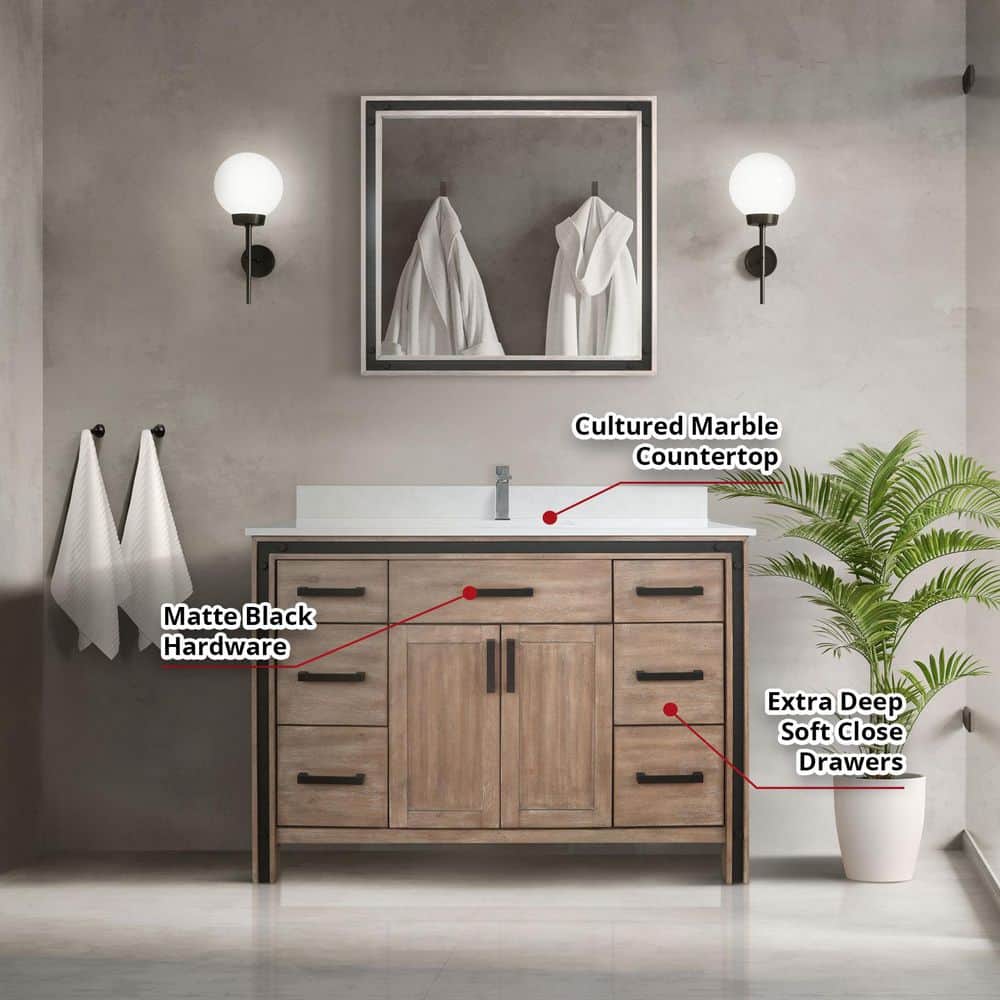Ziva 48" Rustic Barnwood Single Bathroom Vanity