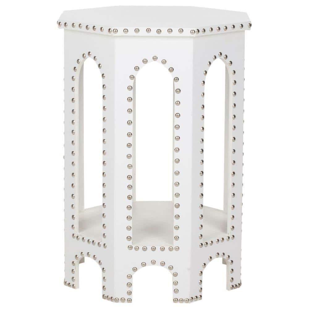 Transitional Octagonal White Wood & Metal End Table 16"