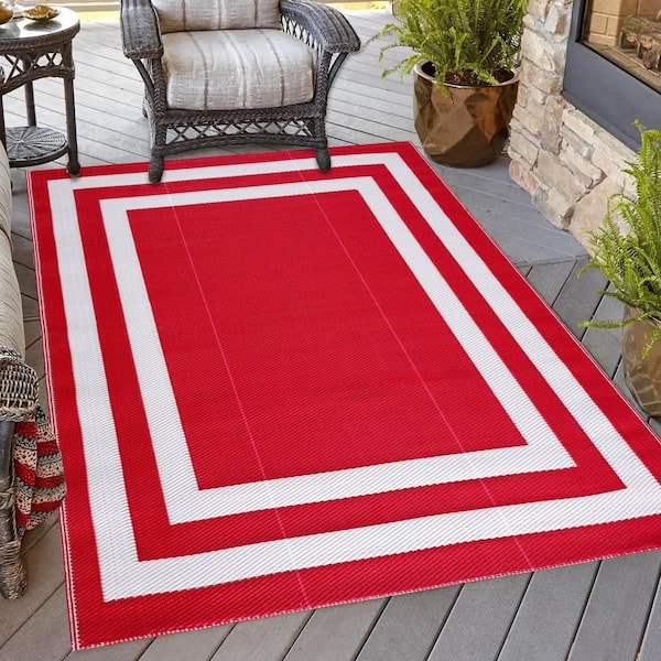 PLAYA RUG Paris Red and White 8 ft. x 10 ft. Folded Reversible