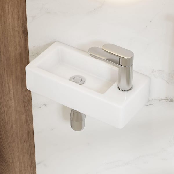 Eridanus Turner 14 in. x 7 in. Crisp White Vitreous China Rectangular Wall-Mount Bathroom Sink with Faucet Hole
