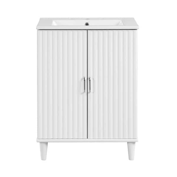 ANGELES HOME 24 in. W x 18.3 in. D x 33.3 in. H Bath Vanity in White with White Ceramic Top,Adjustable Shelves,Single Sink,2 Doors