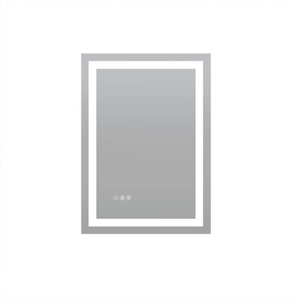 20 in. W x 28 in. H Rectangular Aluminum Framed Wall Mount LED Light Bathroom Vanity Mirror in Transparent