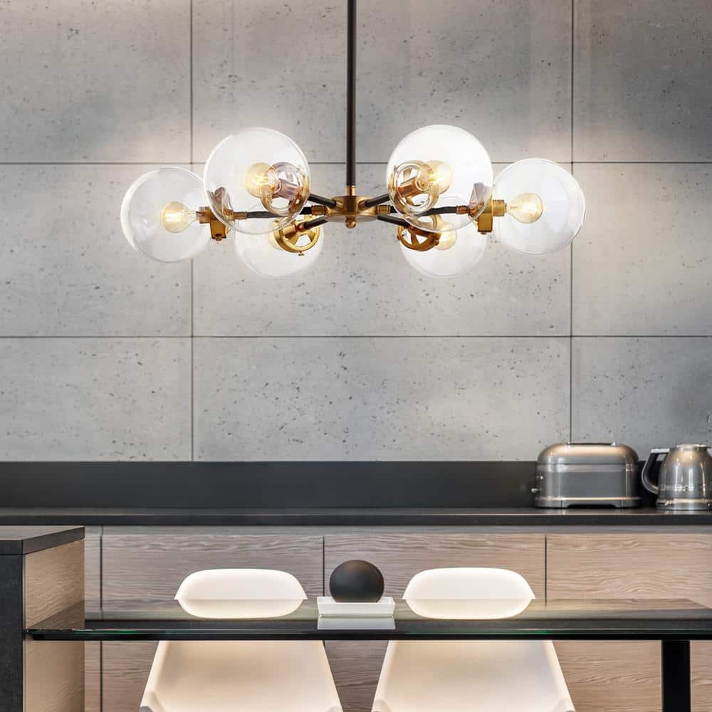 Caleb 28" Black and Brass Gold Sputnik LED Chandelier