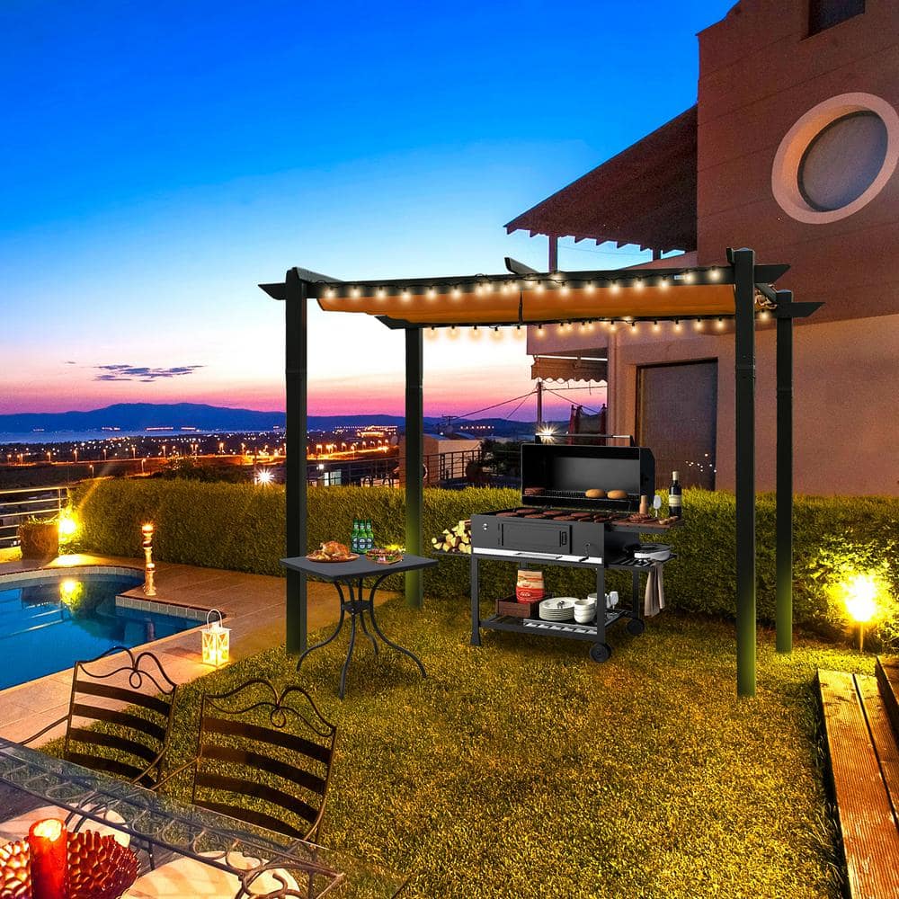 10' x 10' Dark Gray Aluminum Pergola with Retractable Canopy