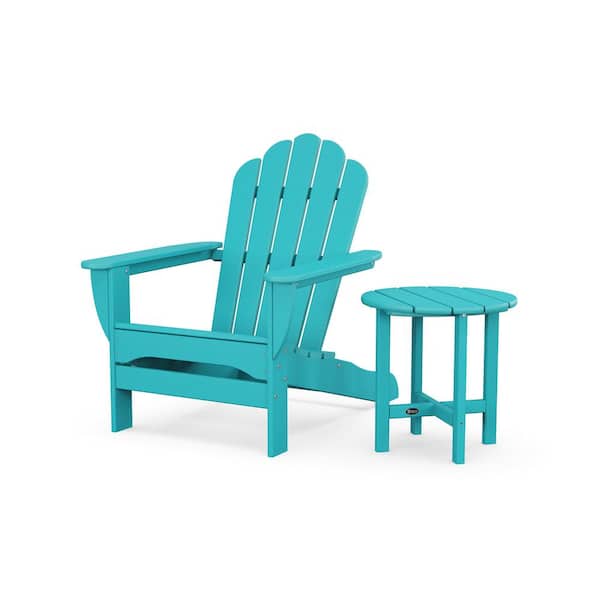 Trex Outdoor Furniture Monterey Bay 2-Piece Plastic Patio Conversation Set in Aruba Oversized Adirondack Chair with Side Table