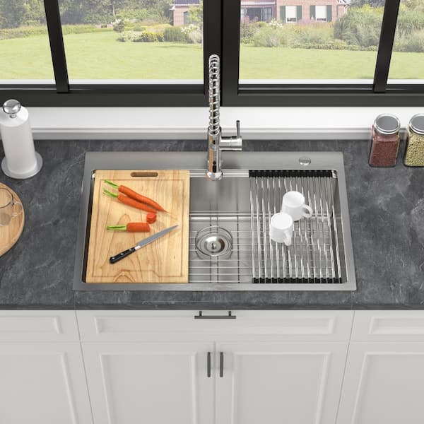 33 Drop In Kitchen Sink Stainless Steel Drop In Sink 16 Gauge Topmount Kitchen Sink Single Bowl for Kitchen