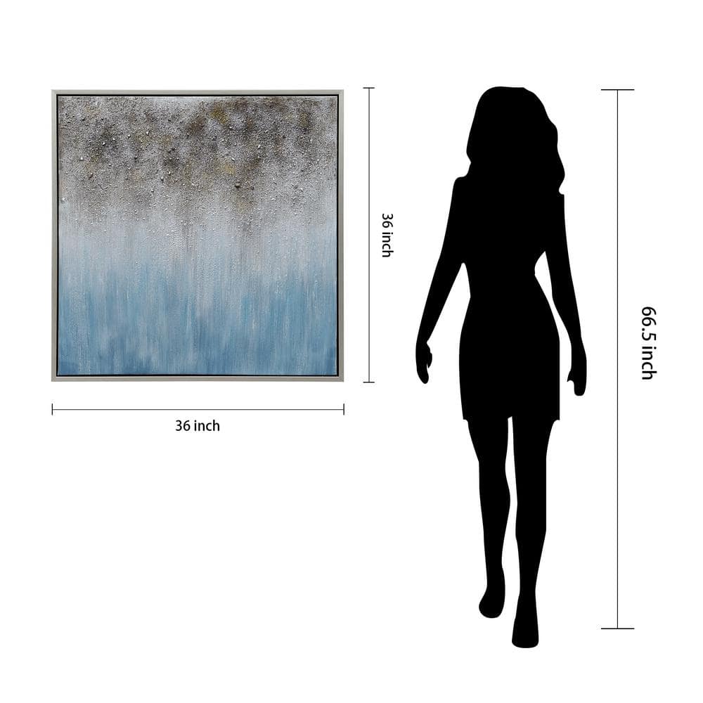Blue Shadow Abstract Hand Painted Canvas with Silver Frame, 36" x 36"