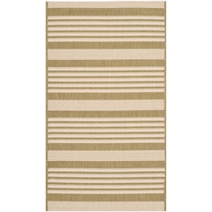 Courtyard Green/Beige Doormat 2 ft. x 4 ft. Striped Indoor/Outdoor Patio Area Rug