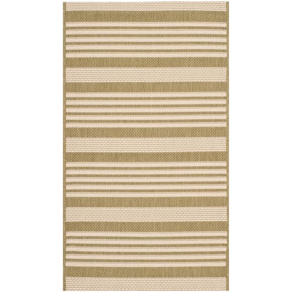 Courtyard Green/Beige Doormat 2 ft. x 4 ft. Striped Indoor/Outdoor Patio Area Rug