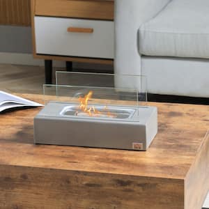 13 in. W Direct Vent Portable Concrete Tabletop Ethanol Fireplace with Lid in Light Gray