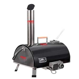 Wood Burning Outdoor Pizza Oven in Black Automatic Rotatable Pizza Ovens with Timer