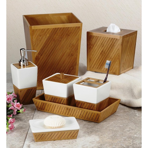 Spa Bamboo 7 Piece Ceramic Bath, Brown Bathroom Sets