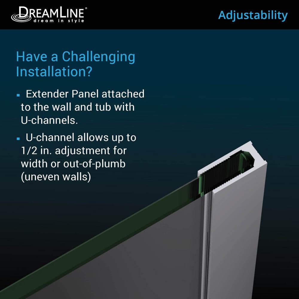 Aqua Uno Frameless Hinged Tub Door with Extender Panel in Matte Black