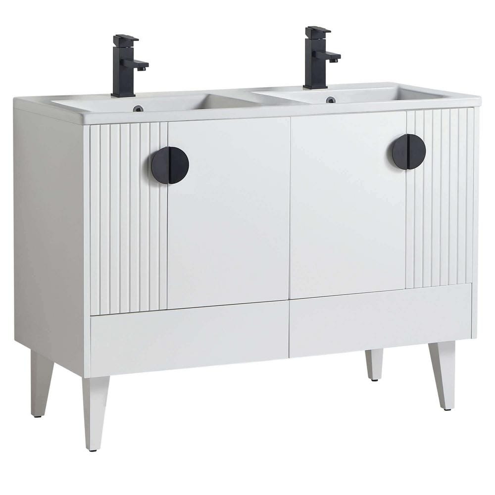Venezian 48 in. W x 18.11 in. D x 33 in. H Bathroom Vanity Side Cabinet in White Matte with White Ceramic Top price history on PriceWatchPro