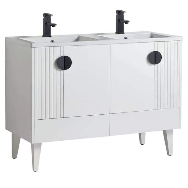 FINE FIXTURES Venezian 48 in. W x 18.11 in. D x 33 in. H Bathroom Vanity Side Cabinet in White Matte with White Ceramic Top