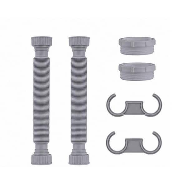 Gray Flexible P-Trap Sink Drain Pipe with 2 Rubber Sealing Rings 2-Pack 10.6 in. - 34.5 in. H x 1.8 in. W x 1.8 in. D